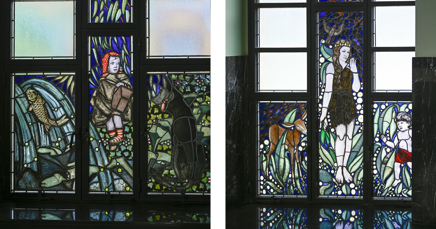 À gauche : Le Petit Chaperon rouge et le loup. À droite : Genoveva de Brabant © Korei Guided Tours